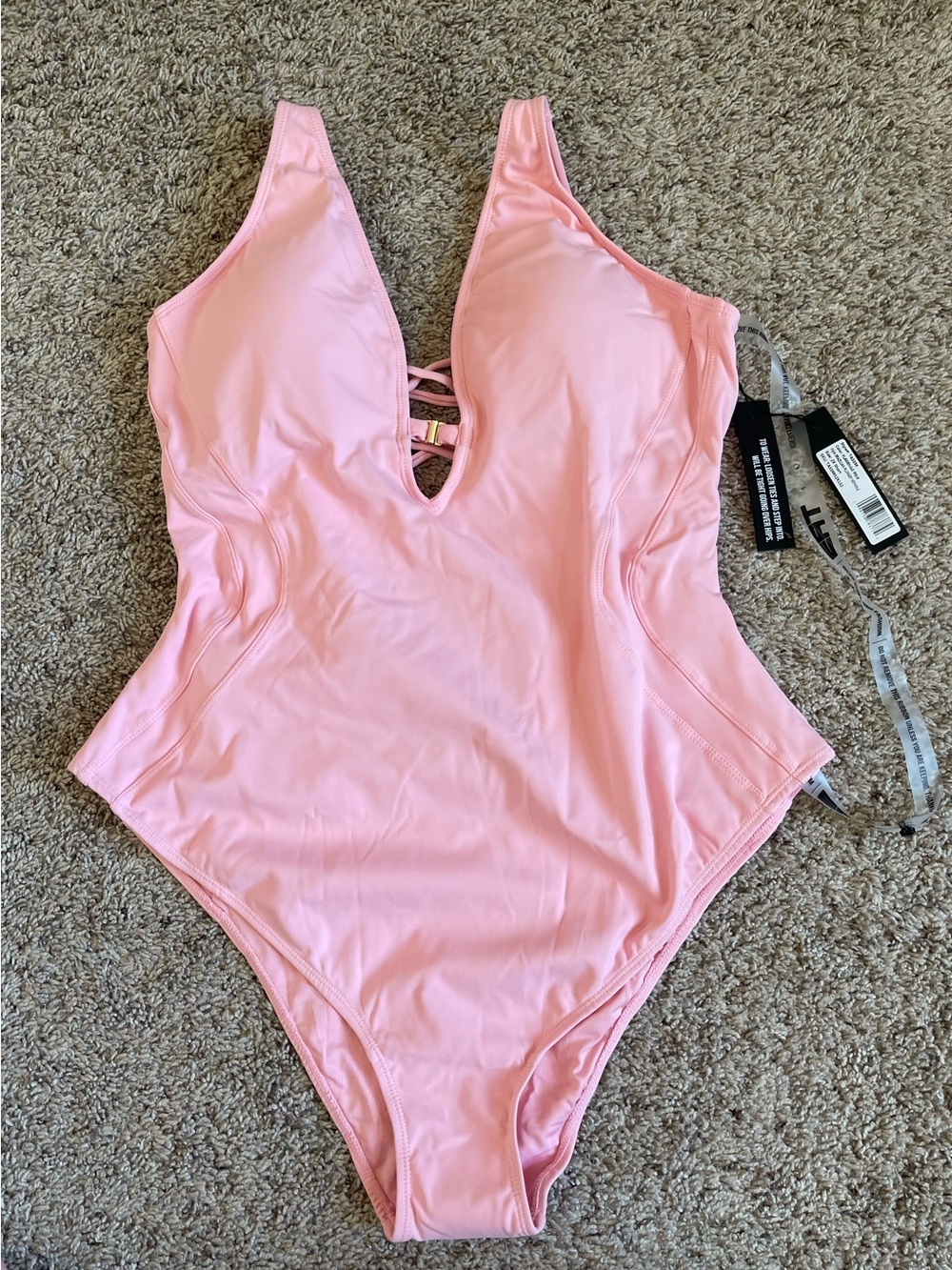 TA3 Brazilian Plungey Keyhole One Piece Swimsuit Flamingo Pink 2X Short NWT